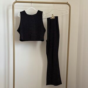 Shimmery Black Women's Sleeveless Top and Pants Set